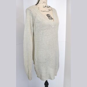 Isda & Co 100% Linen Tunic Sweater Women Size Small V Neck Beachy Boho Lagenlook